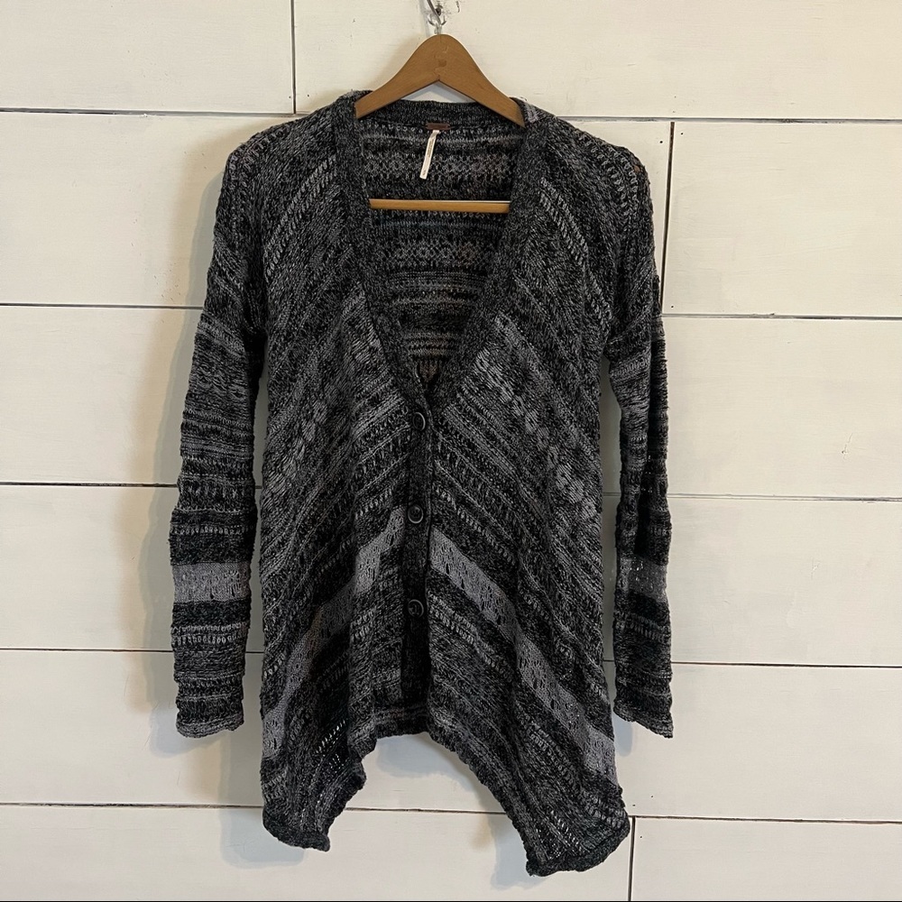 Free People Gray Striped Button Cardigan. Size Small.